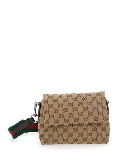 Gucci Brown Shoulder Bag With All-over Gg Motif And Web Detail In Fabric Woman In Multicolor