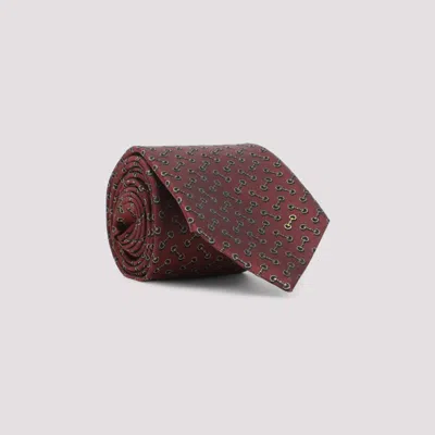 Gucci Brown Signature Pattern Tie In Burgundy