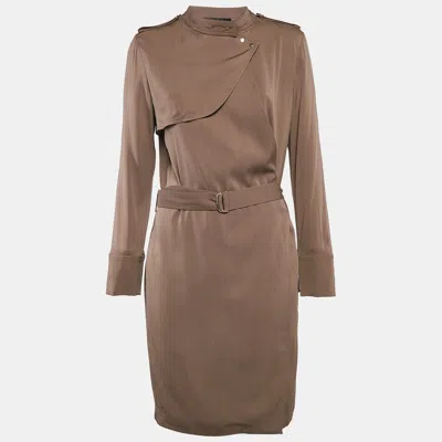 Pre-owned Gucci Brown Silk Belted Coat M