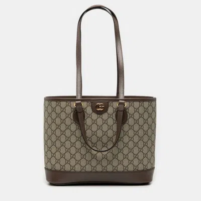 Pre-owned Gucci Brown Small Gg Supreme Ophidia Tote