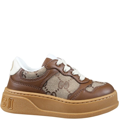 Gucci Brown Sneakers For Kids With Iconic Gg