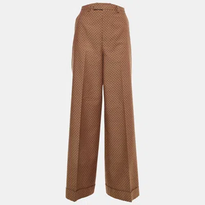 Pre-owned Gucci Brown Square G Jacquard Wool Wide Leg Trousers M