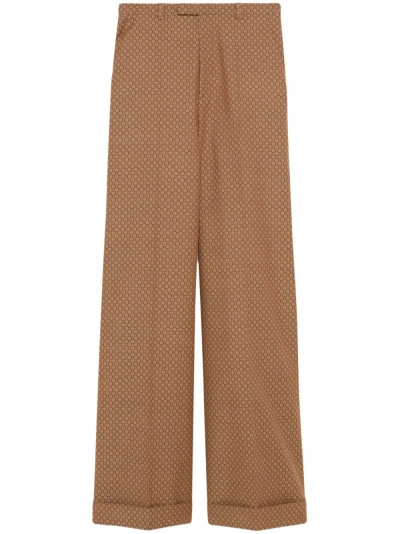 GUCCI BROWN SQUARE G TAILORED TROUSERS - WOMEN'S - ACETATE/SILK/WOOL/POLYESTER