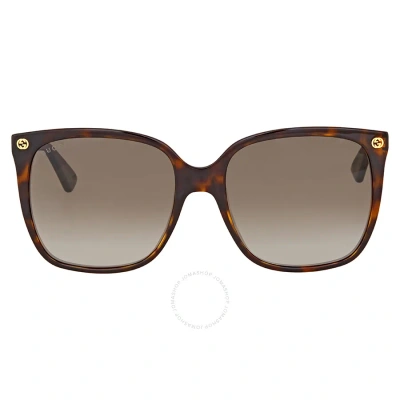 Gucci Brown Square Ladies Sunglasses Gg0022s 003 57 In Brown / Dark