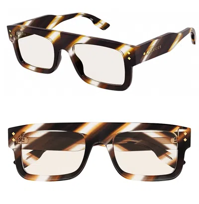 Pre-owned Gucci Brown Stripe Yellow Diamond 1085 Unisex Chunky Bold Gg1085s Sunglasses 002
