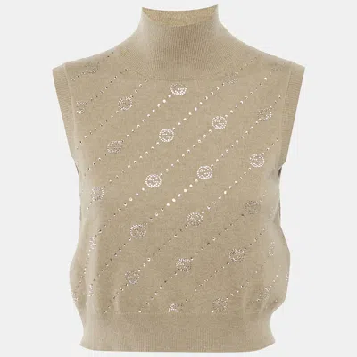 Pre-owned Gucci Brown Studded Cashmere Knit Sleeveless High Neck Top S