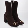 Gucci Brown Suede Ankle Boot With Half Bit Women In Brown