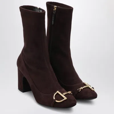 Gucci Brown Suede Ankle Boot With Half Bit Women