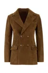 Gucci Suede Leather Double-breasted Jacket In Brown