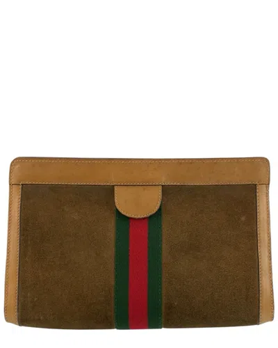 Pre-owned Gucci Brown Suede Clutch (authentic Pre-loved)
