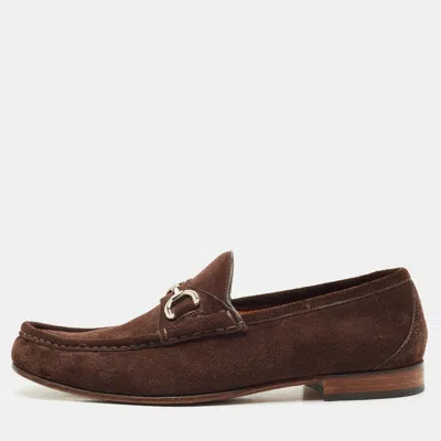 Pre-owned Gucci Brown Suede Horsebit Loafers Size 41.5
