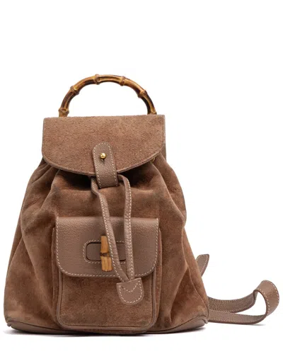 Pre-owned Gucci Brown Suede Leather Bamboo Backpack (authentic Pre-loved)