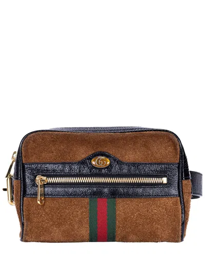 Pre-owned Gucci Brown Suede Leather Web Ophidia Belt Bag (authentic Pre-loved)