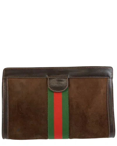 Pre-owned Gucci Brown Suede Shelley Line Clutch (authentic Pre-loved)