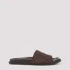 Gucci Brown Suede Open-toe Sandals With Logo Pattern In Cocoa