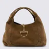Gucci Women Brown Shoulder Bag With Horsebit Closure In Suede Woman In Brown