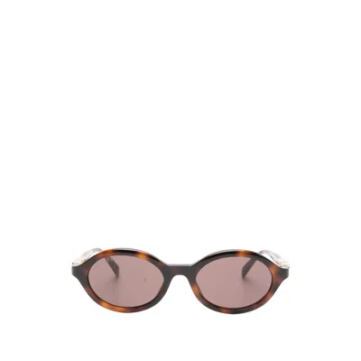Gucci Logo Oval-frame Sunglasses In Brown