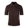 Gucci Women Brown Shirt With Polo Style Pointed Collar In Wool And Cotton Blend Woman In Brown