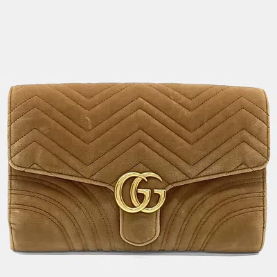 Pre-owned Gucci Brown Velvet Marmont Velvet Matelasse Clutch