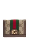 Gucci Brown Wallet With Double G Logo Plaque On The Front In Gg Canvas Woman In Multicolor