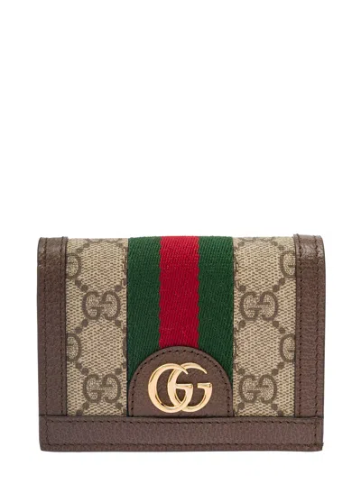 Gucci Brown Wallet With Double G Logo Plaque On The Front In Gg Canvas Woman In Multicolor