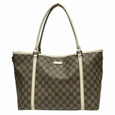 Pre-owned Gucci Brown White Gg Supreme Leather Shoulder Bag Tote Bag () In Brown, White