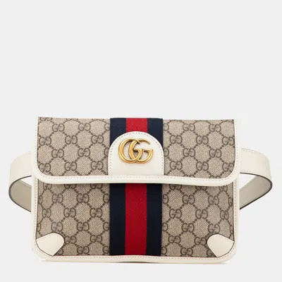 Pre-owned Gucci Brown White Gg Supreme Ophidia Belt Bag