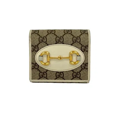 Pre-owned Gucci Brown White Leather Pvc Wallet (bi-fold) () In Multi