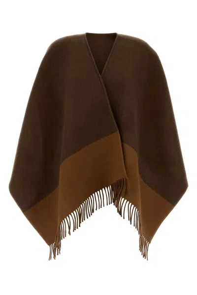 Gucci Wool Blend Cape Fringe Detailing Oversized In Brown