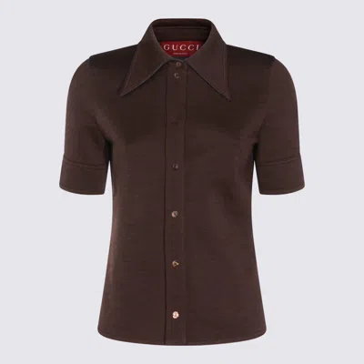 GUCCI BROWN WOOL POLO SHIRT