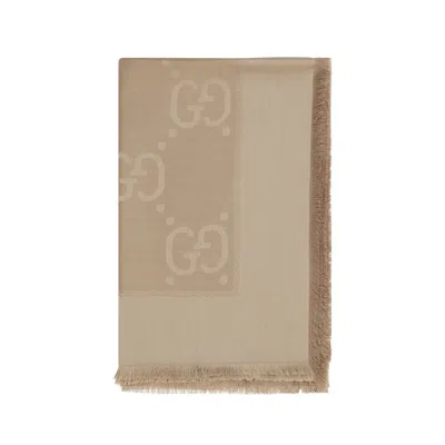 Gucci Women Scarf In Wool And Silk In Brown