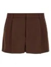 Gucci Tailored Wool Shorts With Pockets And Pleats In Brown