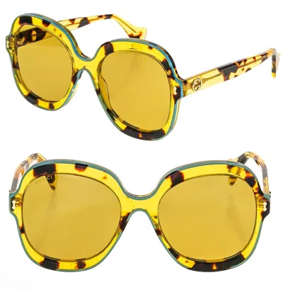 Pre-owned Gucci Brown Yellow Havana Blue 1240 Oversized Retro Gg1240s Sunglasses 003