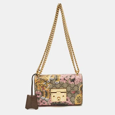 Pre-owned Gucci Brown/beige Gg Bengal Tiger Supreme Canvas And Leather Small Padlock Shoulder Bag