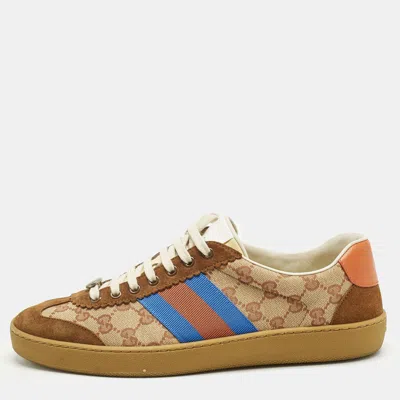 Pre-owned Gucci Brown/beige Gg Canvas And Suede G74 Web Low Top Sneakers Size 44