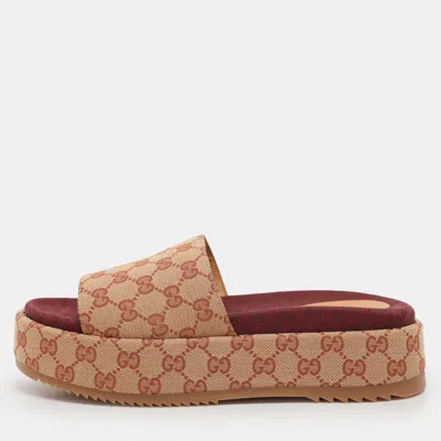 Pre-owned Gucci Brown/beige Gg Canvas Angelina Platform Slide Sandals Size 41