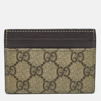 Pre-owned Gucci Brown/beige Gg Supreme Canvas And Leather Card Holder