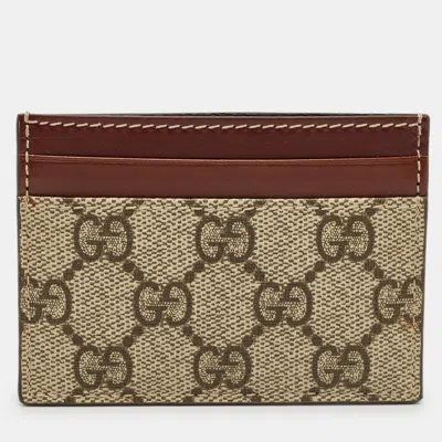 Pre-owned Gucci Brown/beige Gg Supreme Canvas And Leather Card Holder