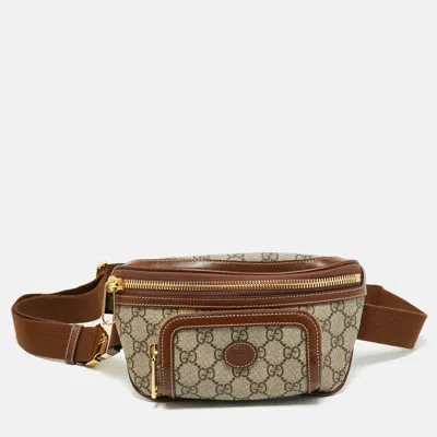 Pre-owned Gucci Brown/beige Gg Supreme Canvas And Leather Interlocking G Belt Bag