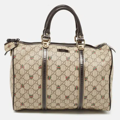 Pre-owned Gucci Brown/beige Gg Supreme Canvas And Leather Medium Heart Joy Boston Bag