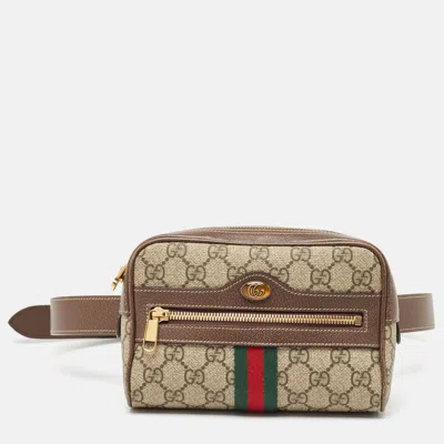 Pre-owned Gucci Brown/beige Gg Supreme Canvas And Leather Ophidia Belt Bag