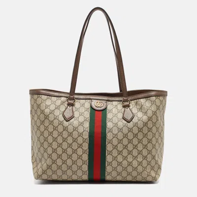 Pre-owned Gucci Brown/beige Gg Supreme Canvas And Leather Ophidia Tote