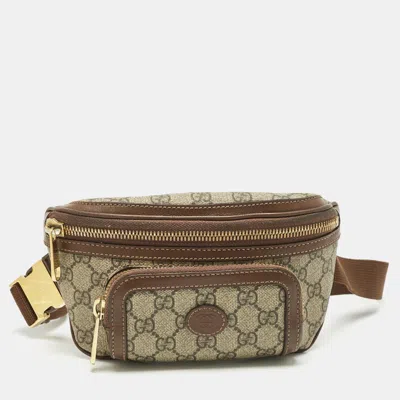 Pre-owned Gucci Brown/beige Gg Supreme Canvas Interlocking G Belt Bag
