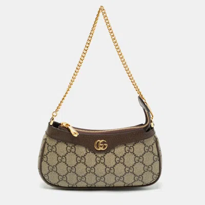 Pre-owned Gucci Brown/beige Gg Supreme Canvas Mini Ophidia Pouch Bag