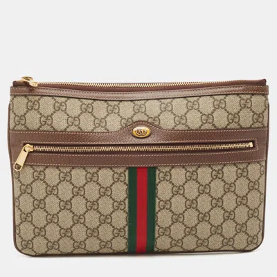 Pre-owned Gucci Brown/beige Gg Supreme Canvas Ophidia Pouch