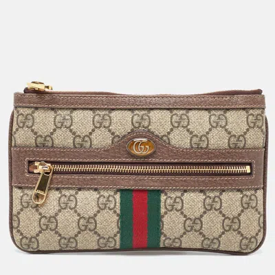 Pre-owned Gucci Brown/beige Gg Supreme Canvas Ophidia Pouch