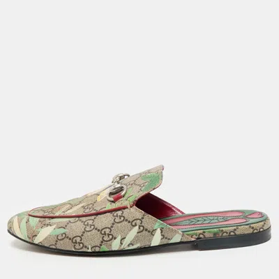 Pre-owned Gucci Brown/beige Gg Supreme Canvas Princetown Mules Size 41 In Multi