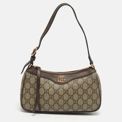 Pre-owned Gucci Brown/beige Gg Supreme Canvas Small Ophidia Shoulder Bag