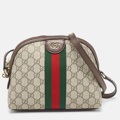 Pre-owned Gucci Brown/beige Gg Supreme Canvas Small Ophidia Shoulder Bag