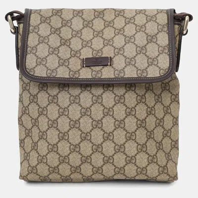 Pre-owned Gucci Brown/beige Gg Supreme Canvas/leather Flap Messenger Bag In Sand